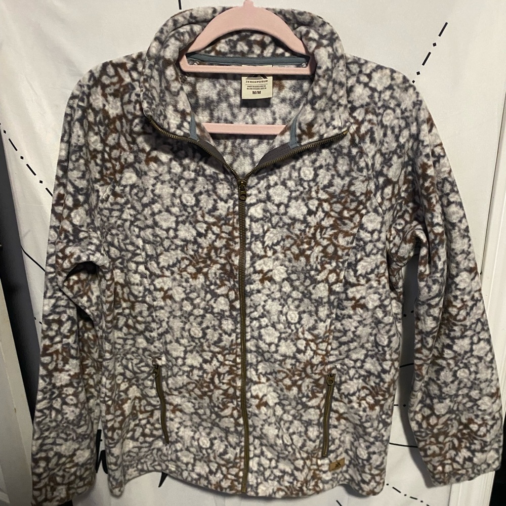 ZeroXposur Women Floral Fleece Jacket - Gray and Brown